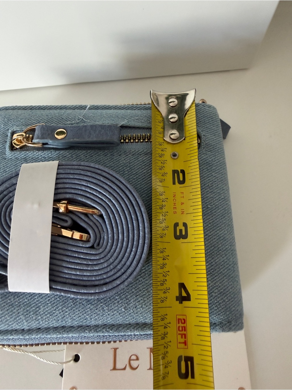 Le Miel Blue Crossbody Mini Bag Gold Zipper Multi Pocket Small Purse NEW - Picture 5 of 6